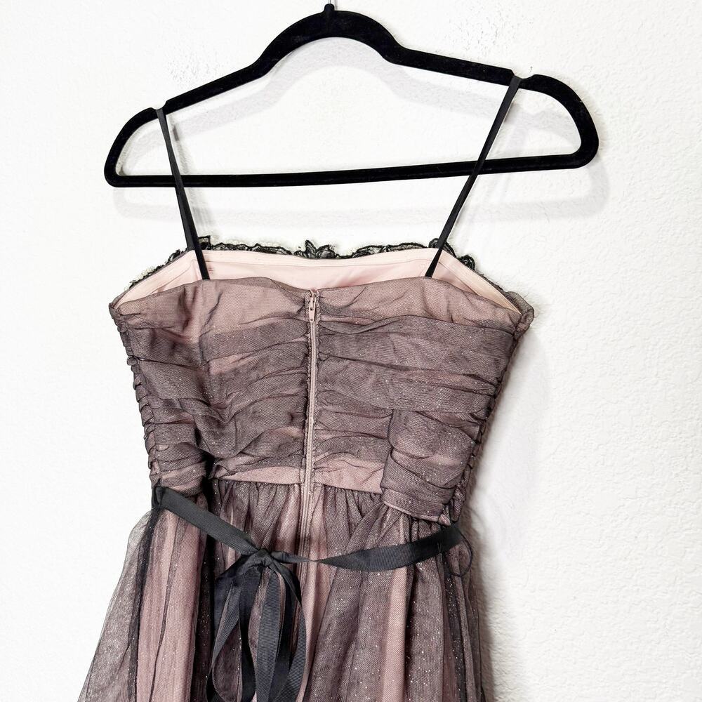 Y2K Strapless Beaded Dress Dark Fairy Tulle Mesh Overlay Whimsigoth - Picture 8 of 11